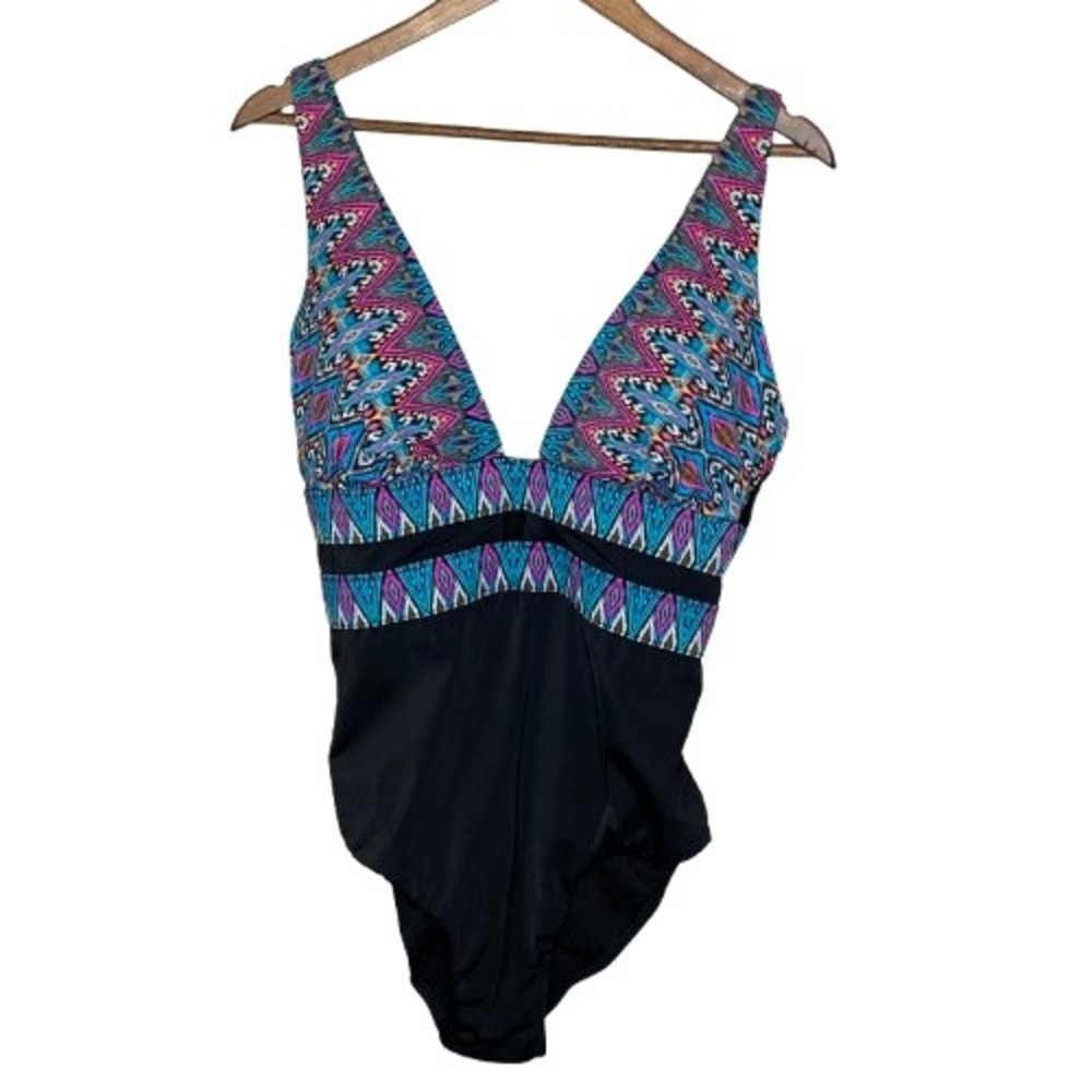 Swimsuits For All Womens One Piece Swimsuit Size 16 Tummy Control Plunge NEW